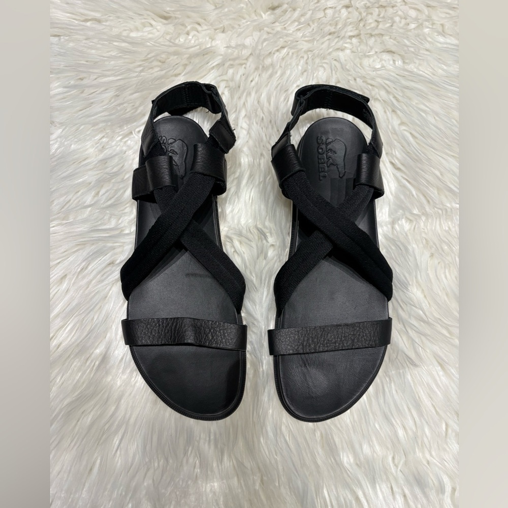 Sorel Black Crisscross Sandals